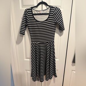 LuLaRoe Black and White Striped Midi Fit & Flare Dress